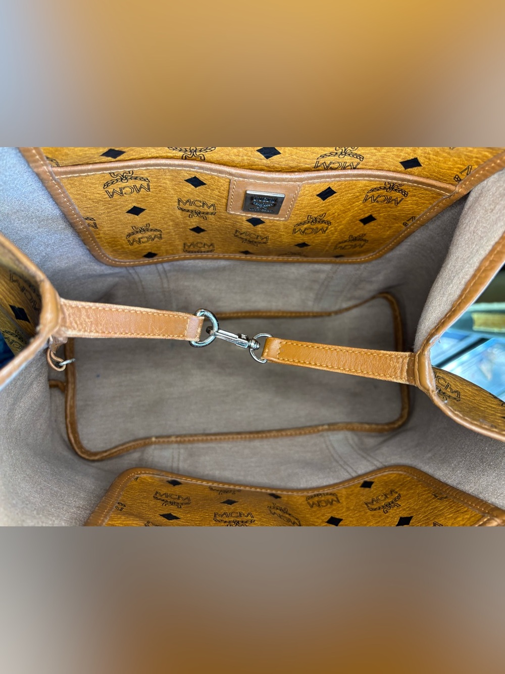 MCM Cognac Visetos Leather Tote Bag - Picture 10 of 11
